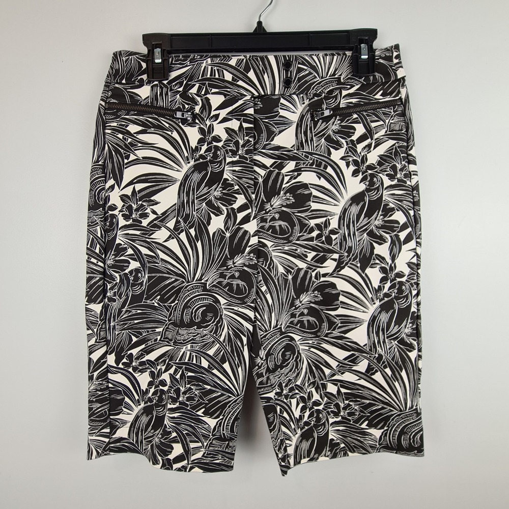 White House Black Market The 12" Bermuda Shorts Women 4‎ Tropical Parrot Floral